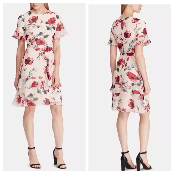 NWT Lauren Ralph Lauren Floral Print Georgette Dress Pink Rose SZ 12 - Picture 4 of 16